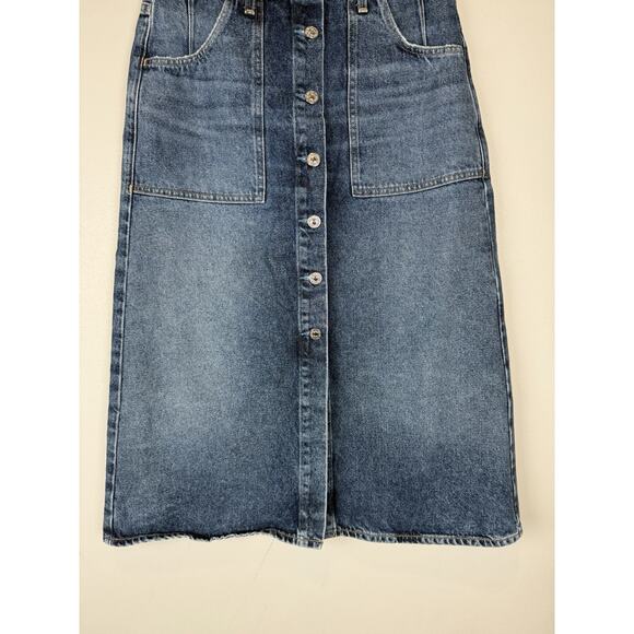 Citizens Of Humanity Midi Skirt Blue Denim Jean Buttons Womens sz 27 Slit Hem - Picture 4 of 10